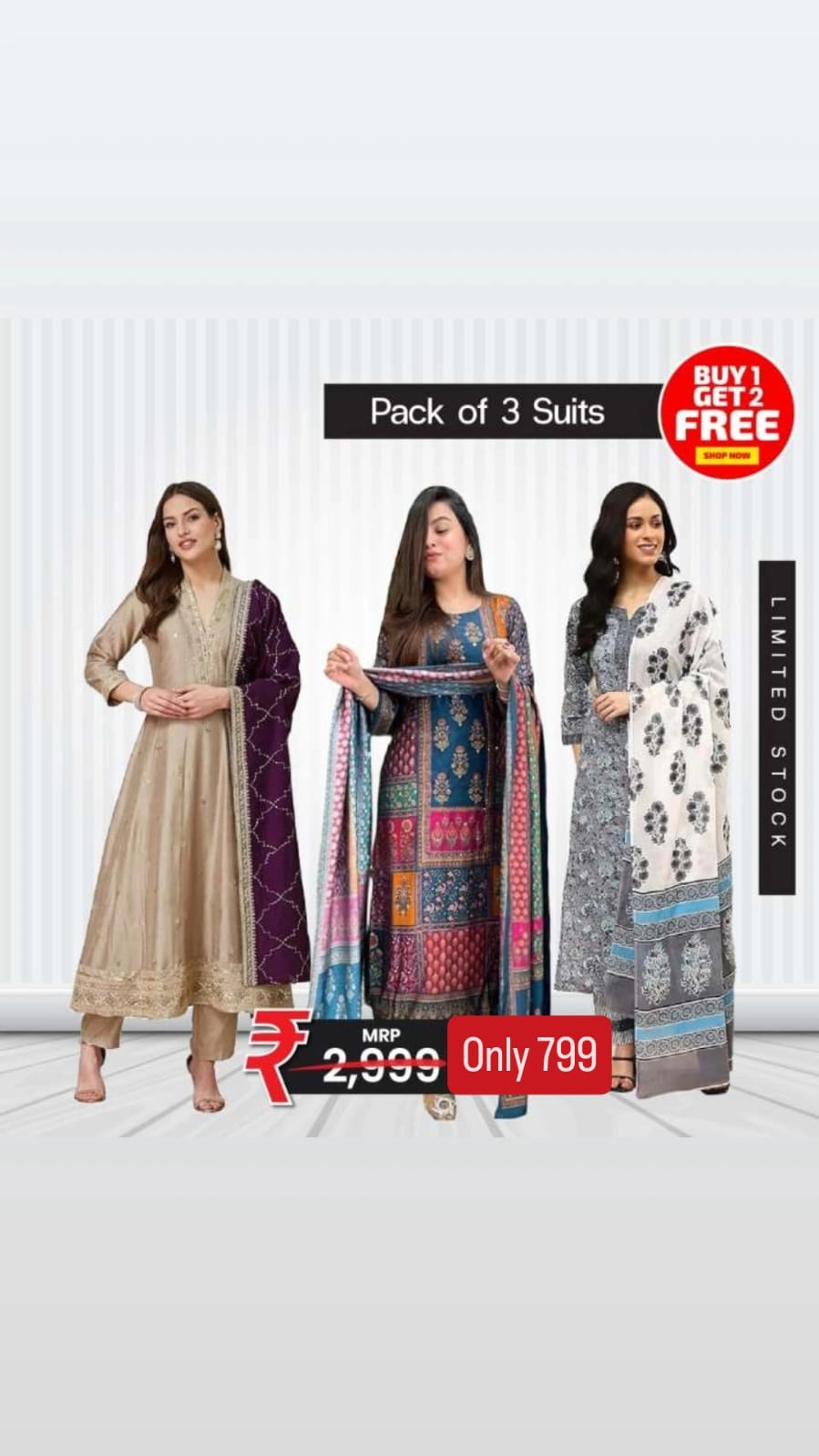 Premium Silk Suit Set – Pack of 3 | Festive Offer