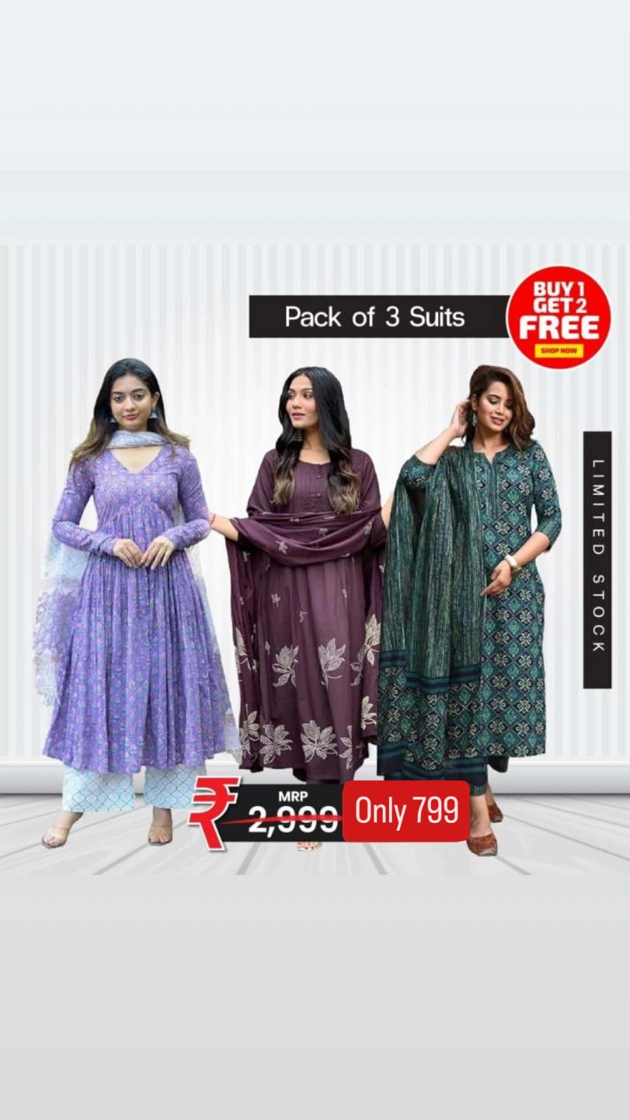 Women's White & Grey Suit Combo – Pack of 3 | Buy 1 Get 2 Free