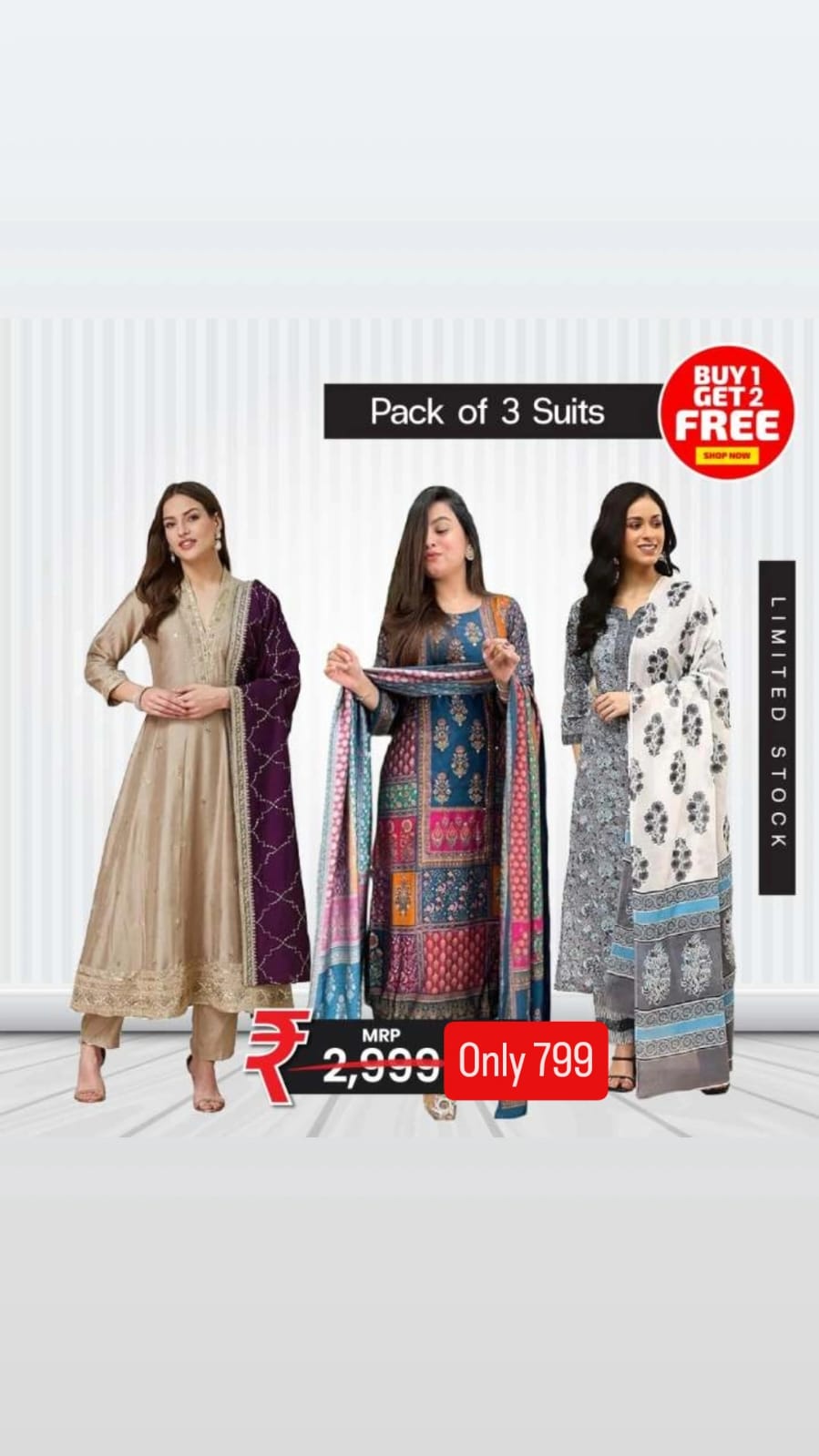 Vibrant Multicolor Suit Combo – Pack of 3 | Shop Now