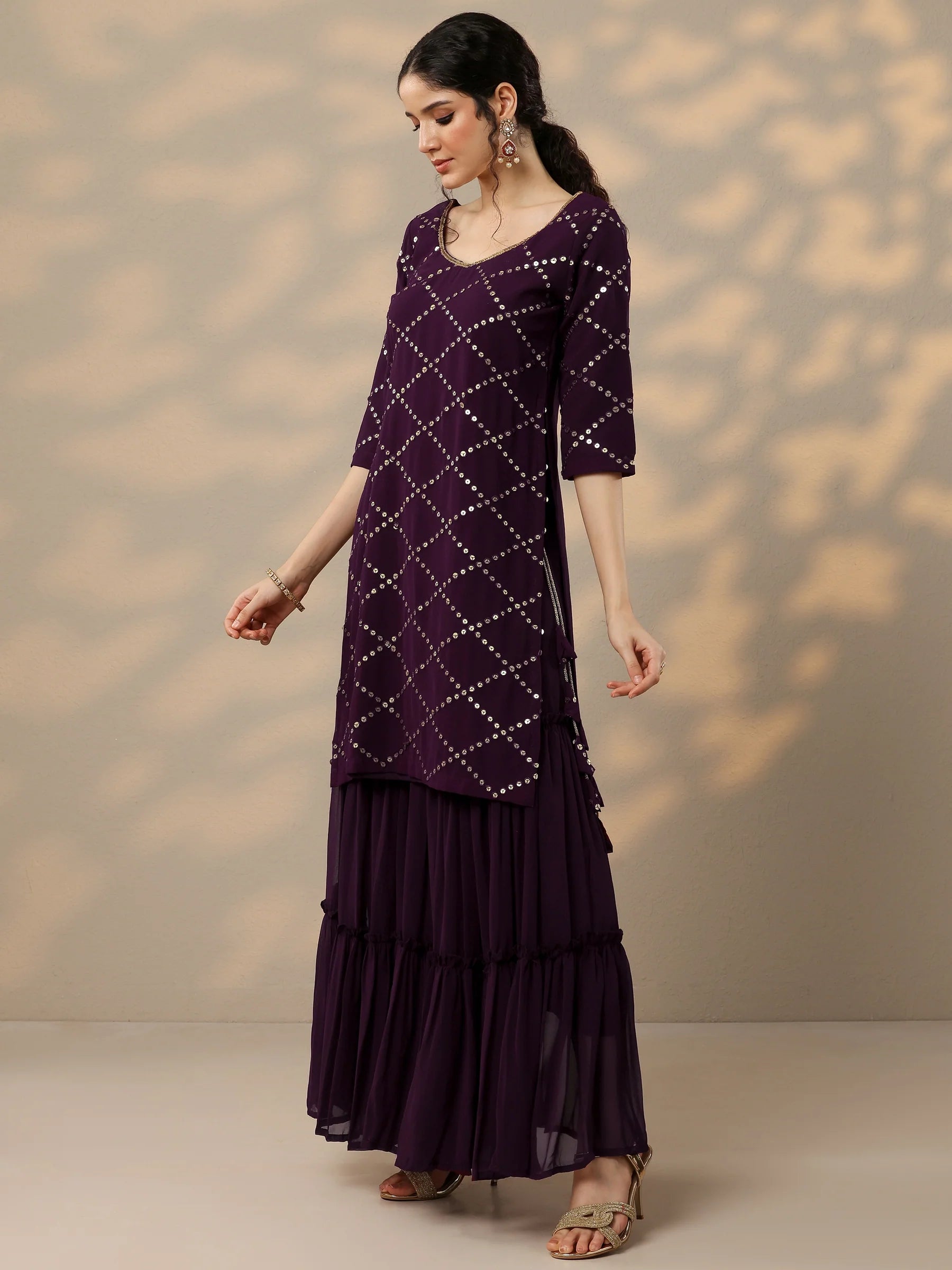 Black & Purple Combo Embroidered Velvet Straight Suit With Dupatta