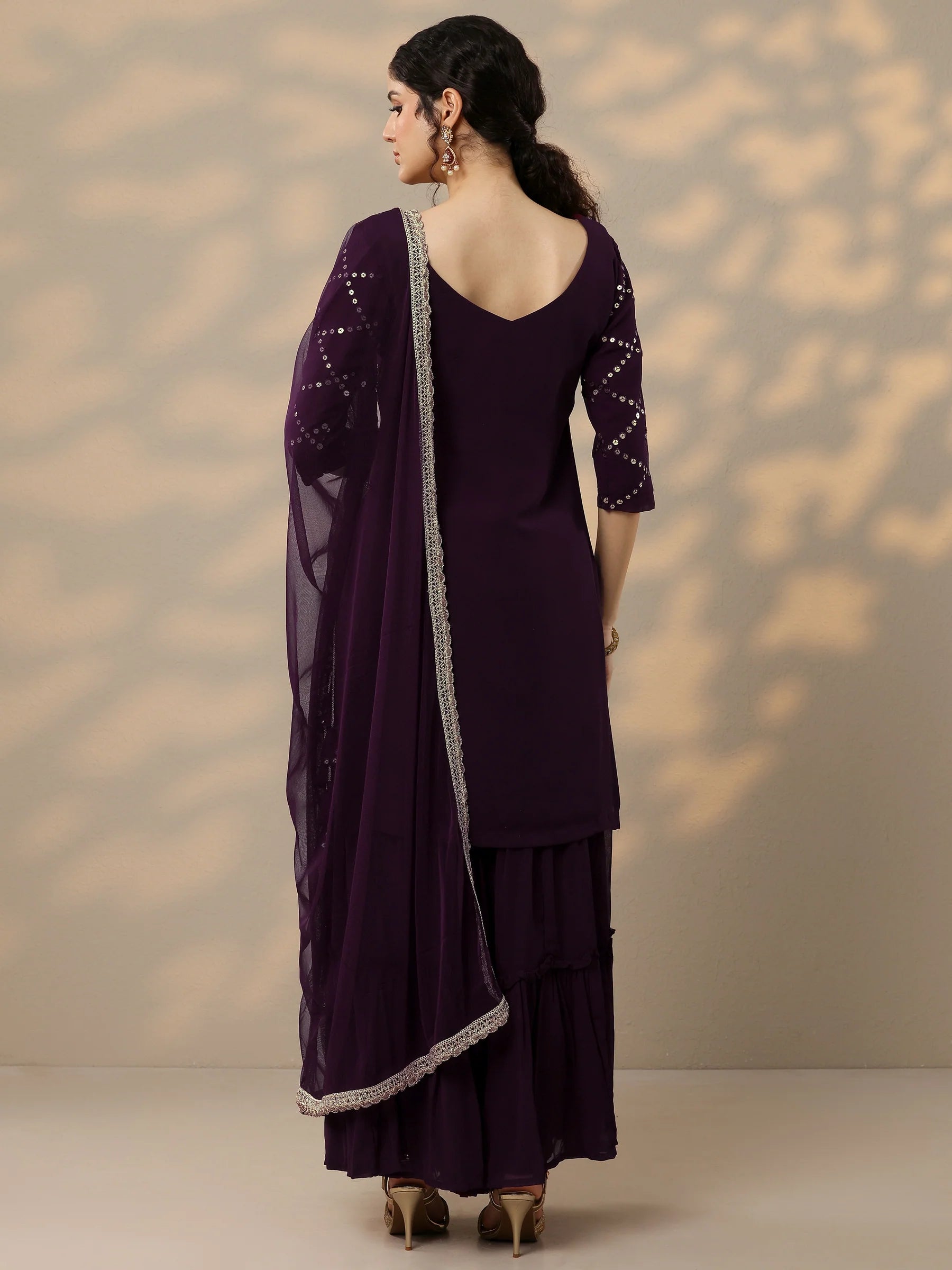 Black & Purple Combo Embroidered Velvet Straight Suit With Dupatta