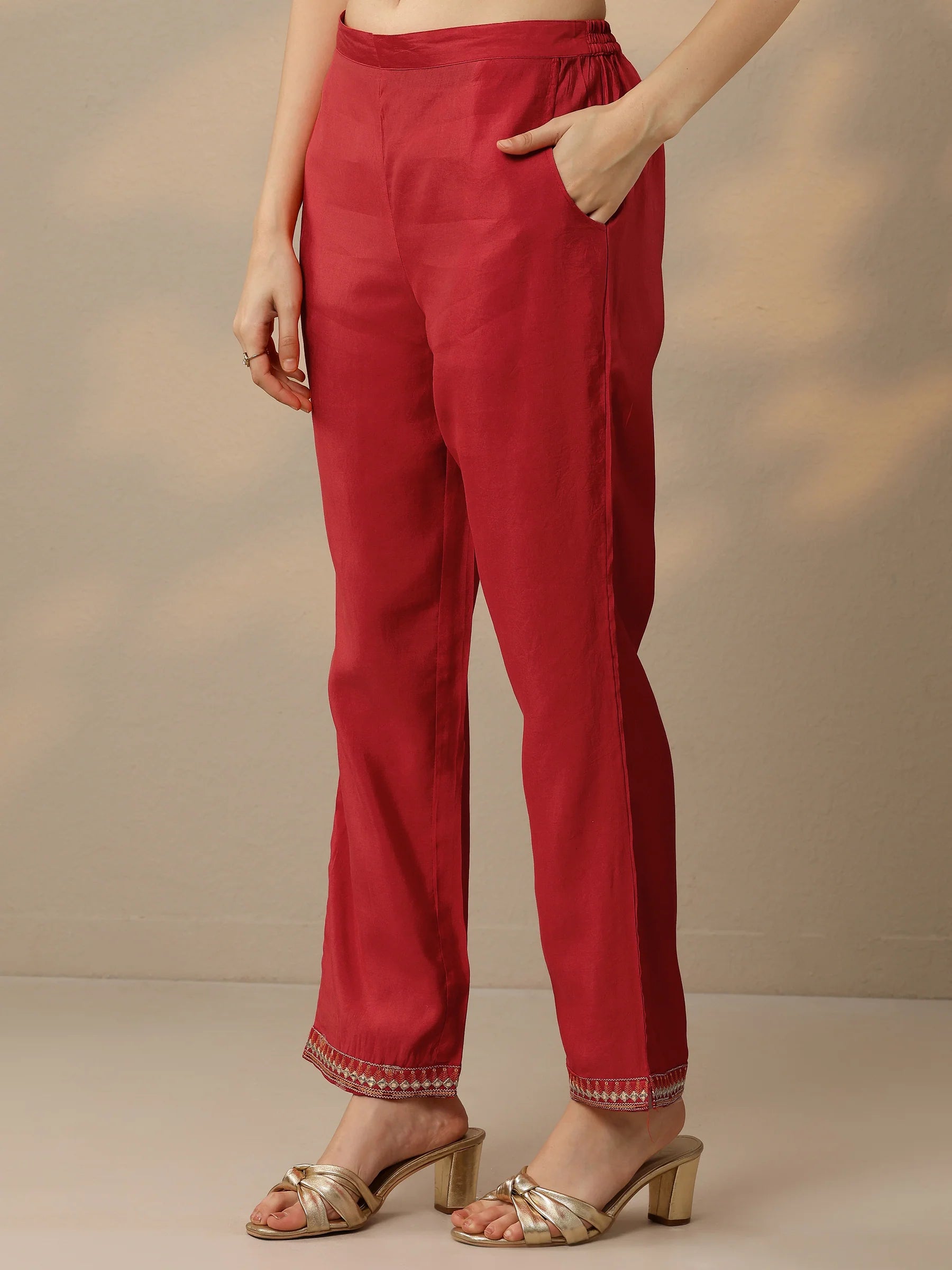 Pink & Orange Woven Design Silk Blend Straight Suit With Dupatta