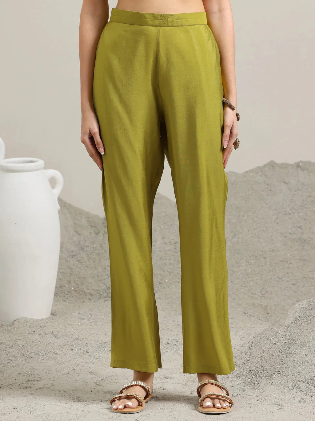 Pink & Green Combo Silk Blend Straight Suit With Dupatta