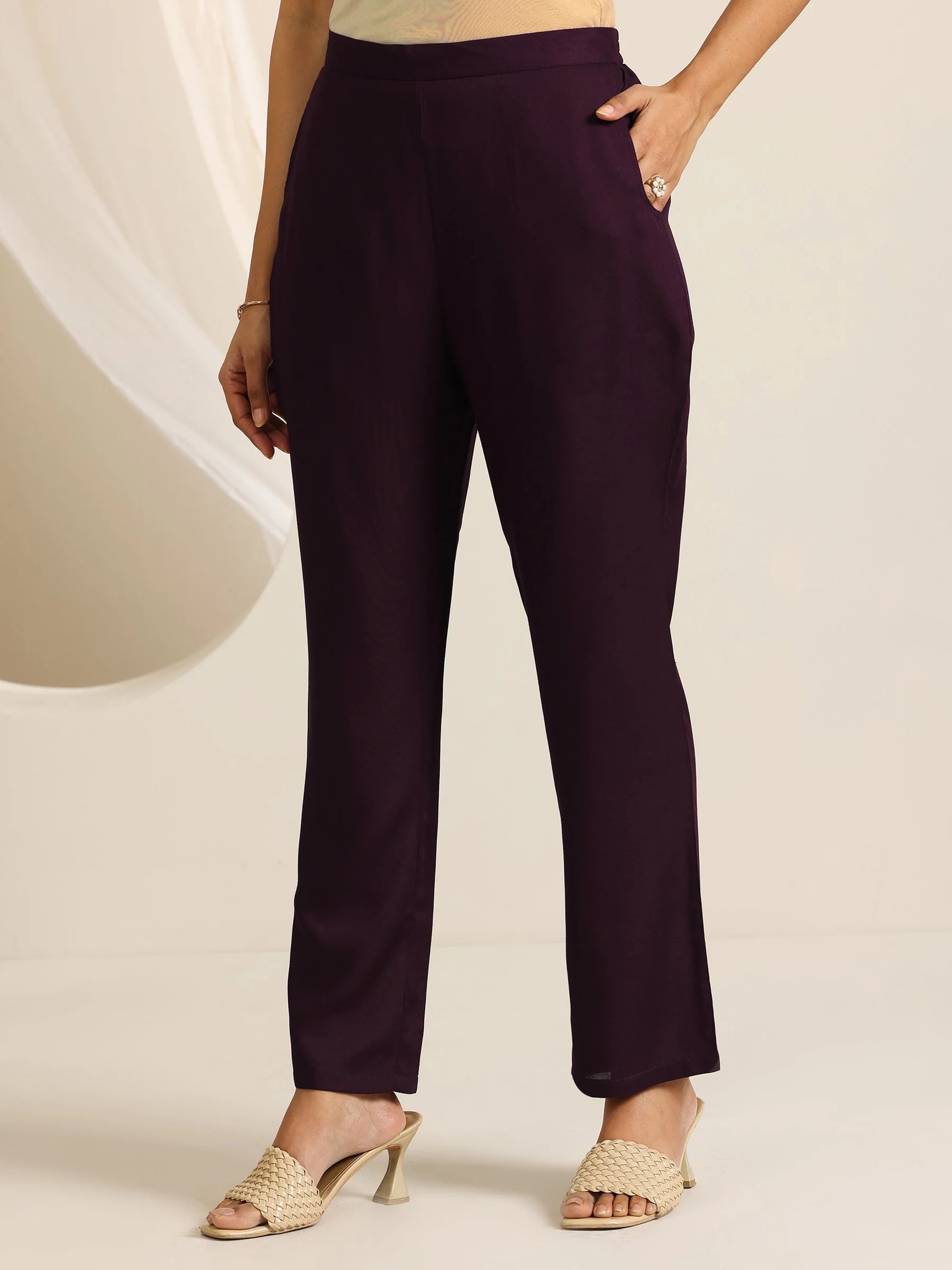 Wine Yoke Design Viscose Rayon Straight Suit Set With Dupatta