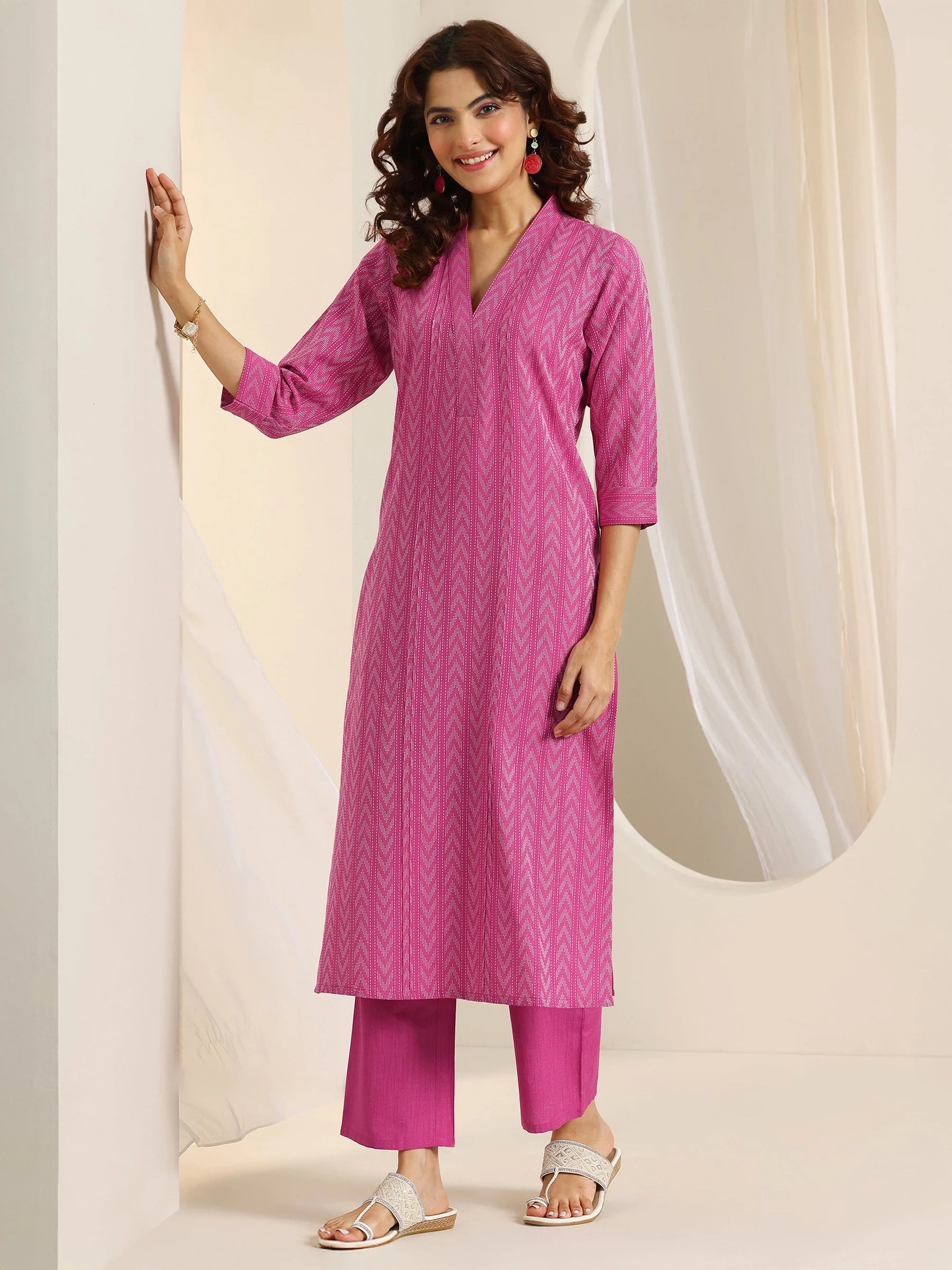 Pink & Green Combo Silk Blend Straight Suit With Dupatta