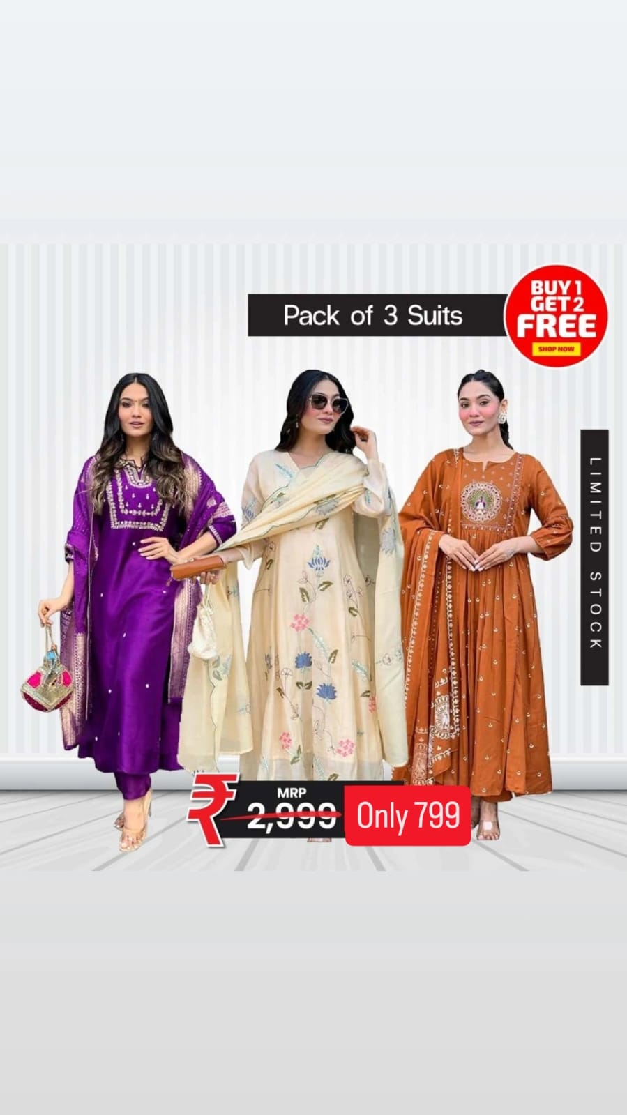 Women's Festive Suit Set – Pack of 3 | Buy 1 Get 2 Free