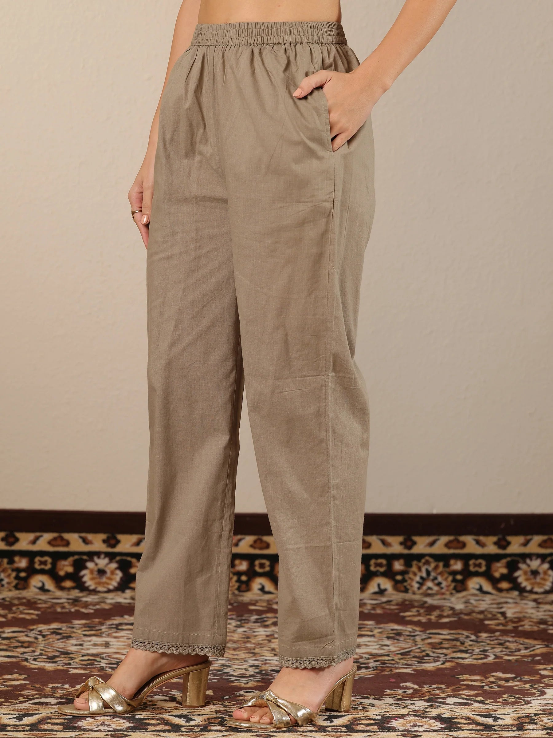 Grey & Blue Combo Embroidered Cotton Straight Suit Set With Dupatta