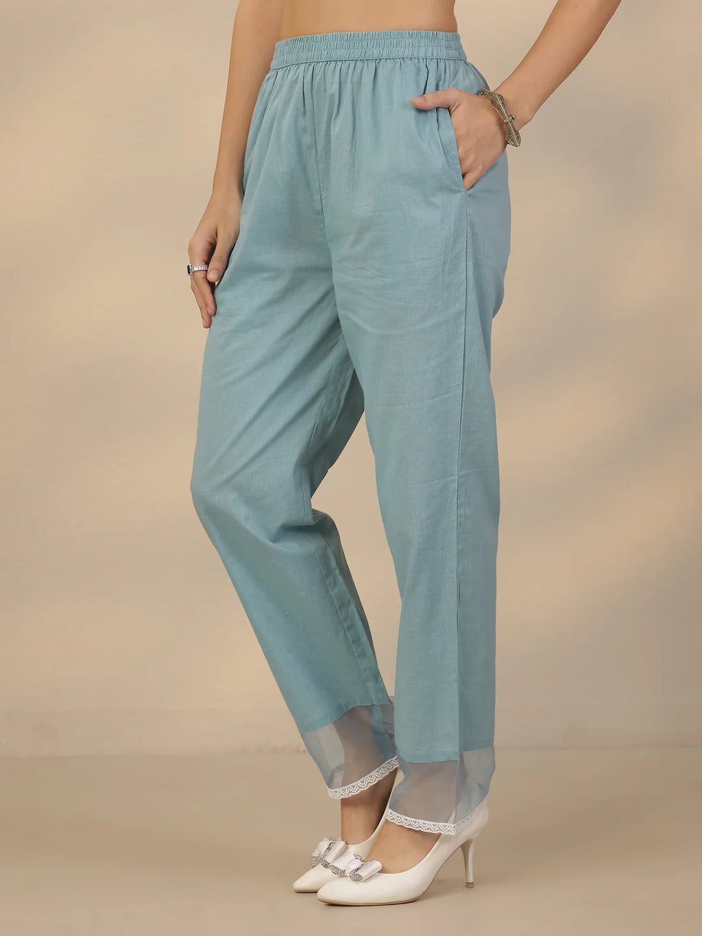 Grey & Blue Combo Embroidered Cotton Straight Suit Set With Dupatta