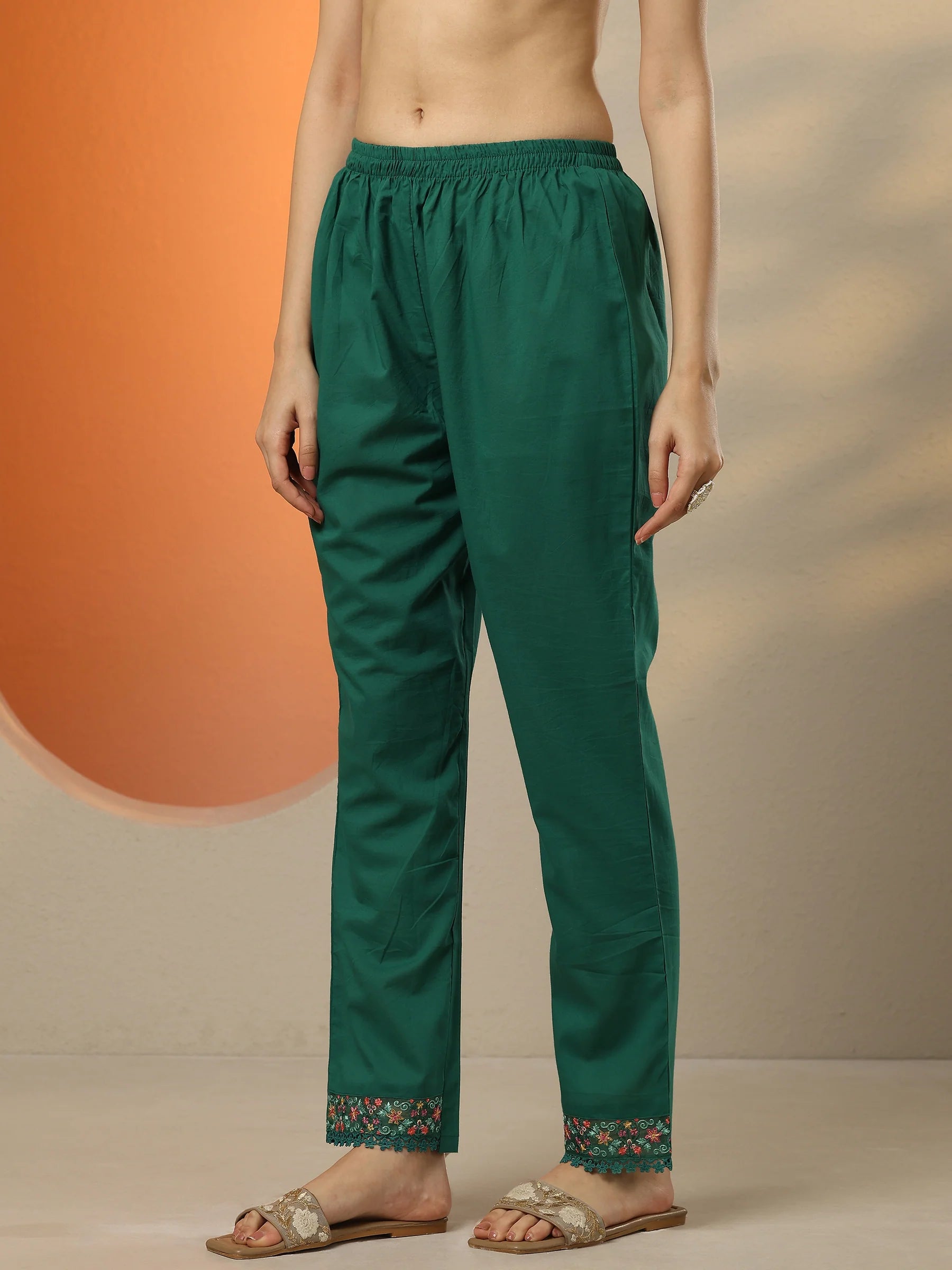 Green Combo Embroidered Cotton Straight Suit Set With Dupatta