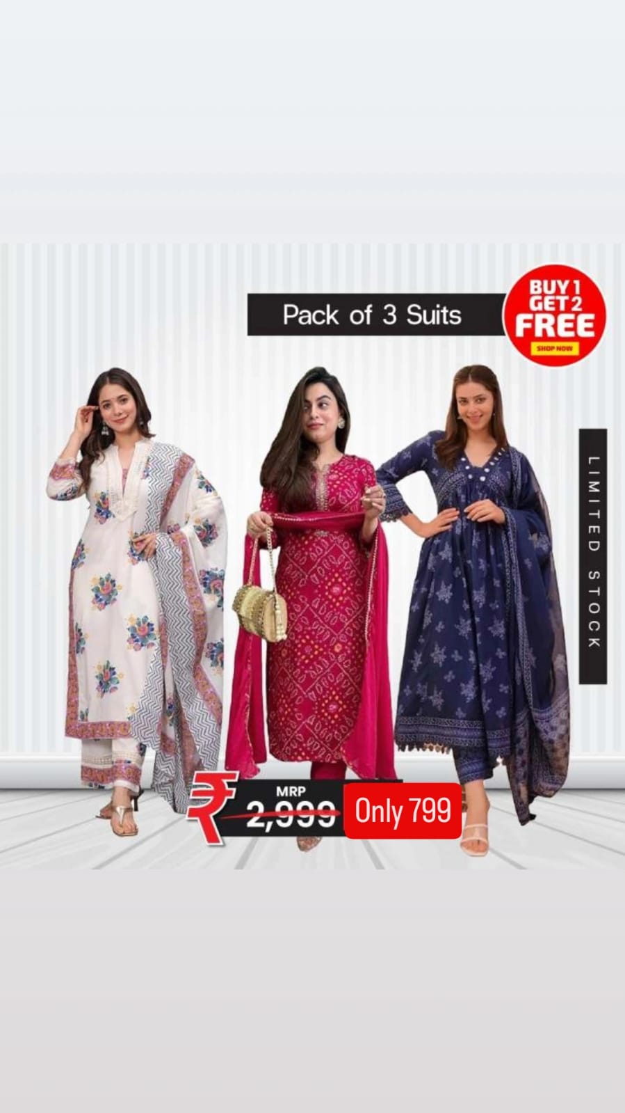 Designer Cotton Suit Combo – Pack of 3 | Limited Stock