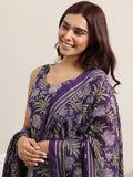 Purple Printed Cotton Straight Suit With Dupatta