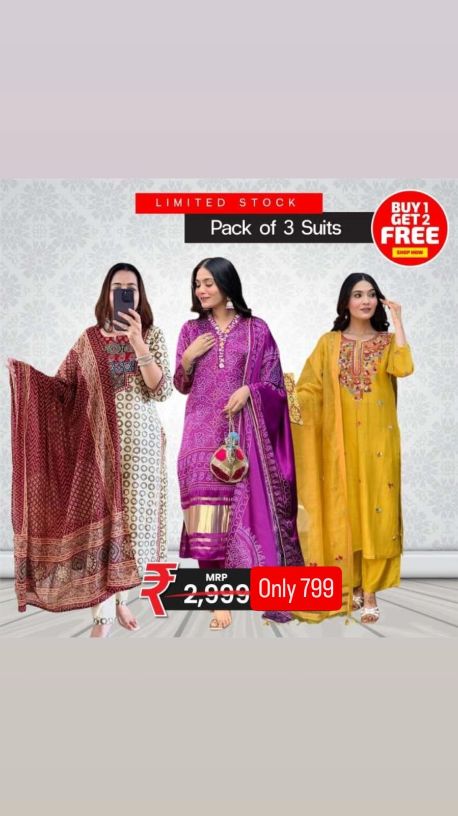 Elegant Embroidered Suit Collection – Pack of 3 | Buy More, Save More