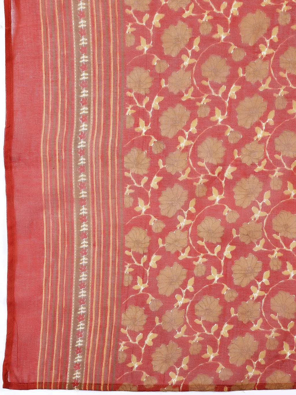 Rust Printed Cotton Straight Suit With Dupatta