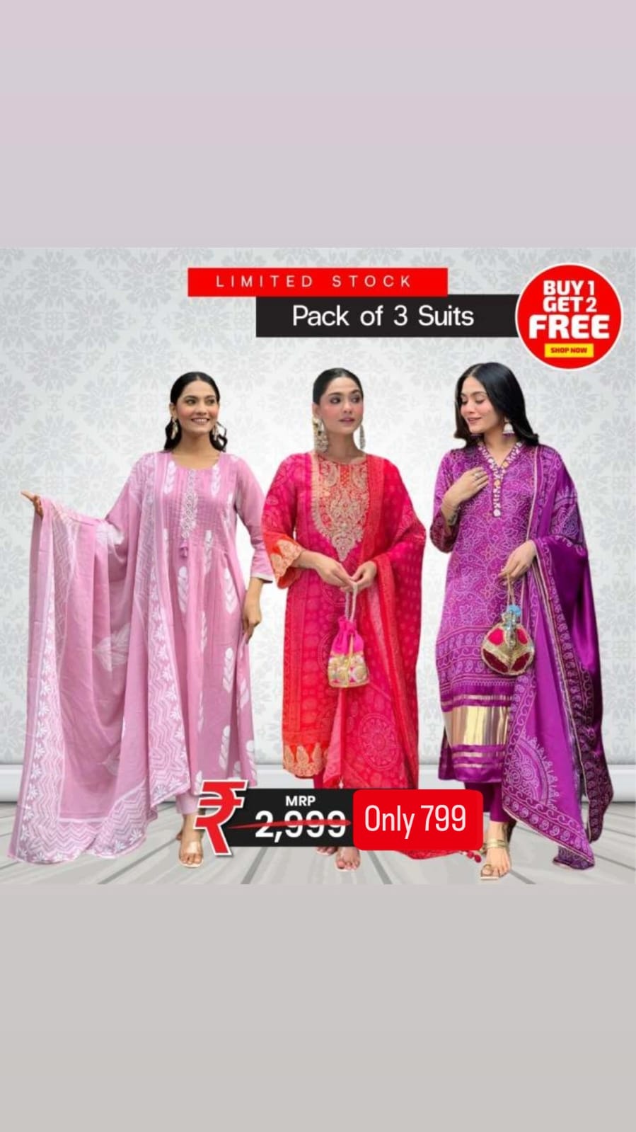 Floral Printed Suit Combo – Pack of 3 | Everyday Elegance