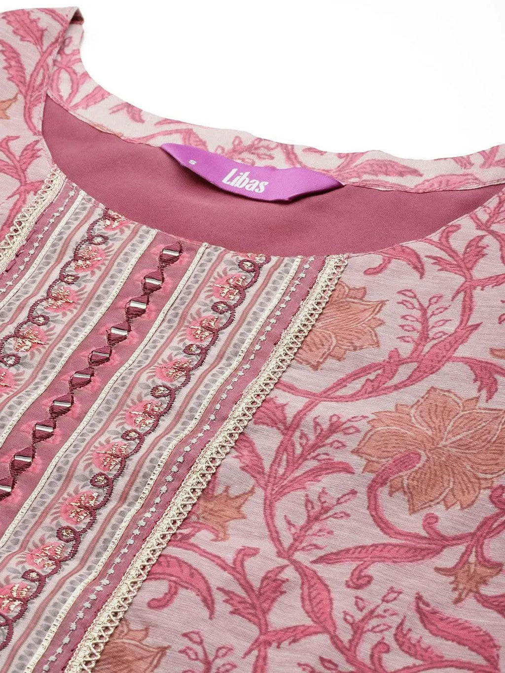 Mauve Yoke Design Silk Blend Straight Kurta With Trousers & Dupatta