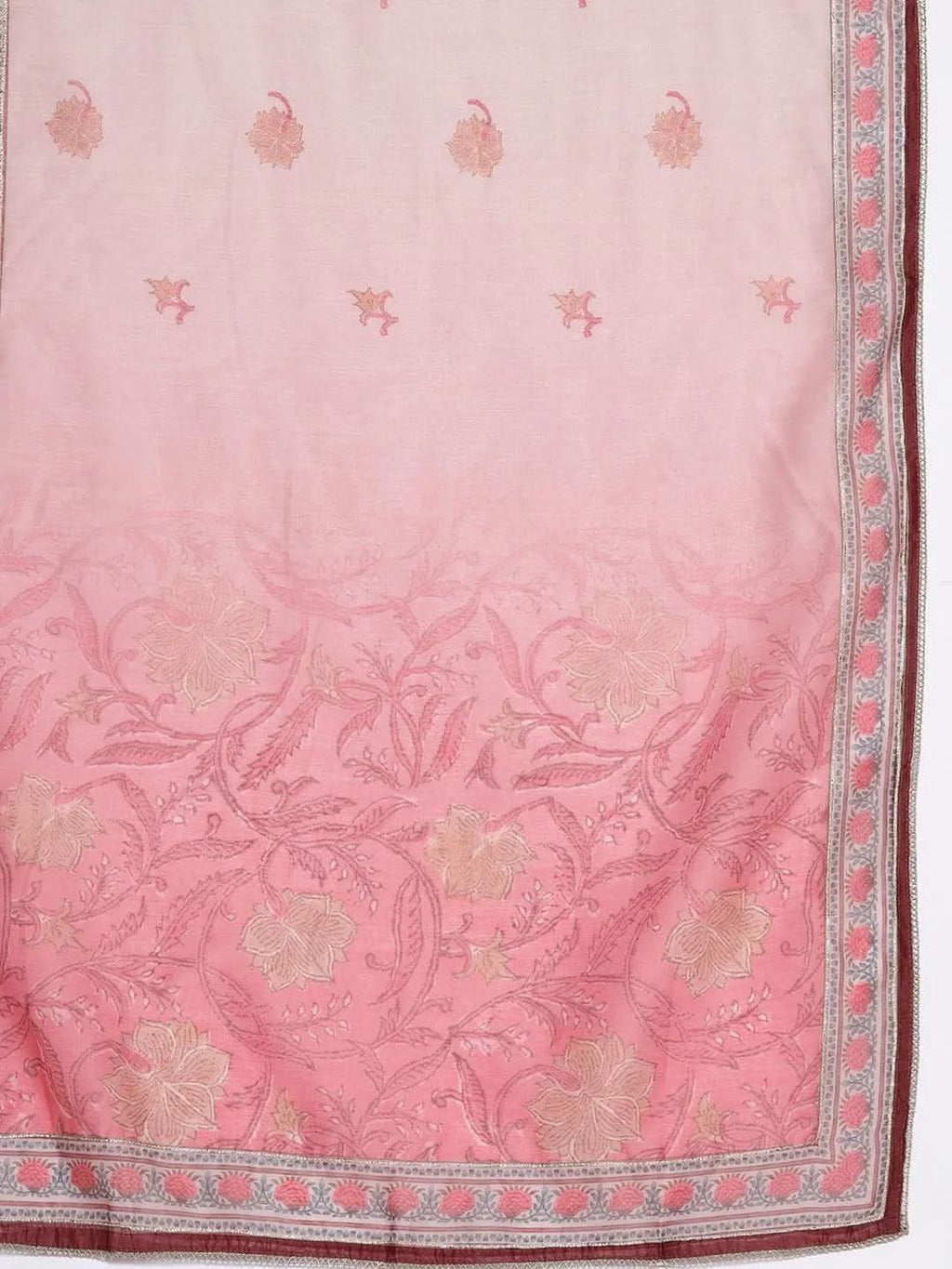 Mauve Yoke Design Silk Blend Straight Kurta With Trousers & Dupatta